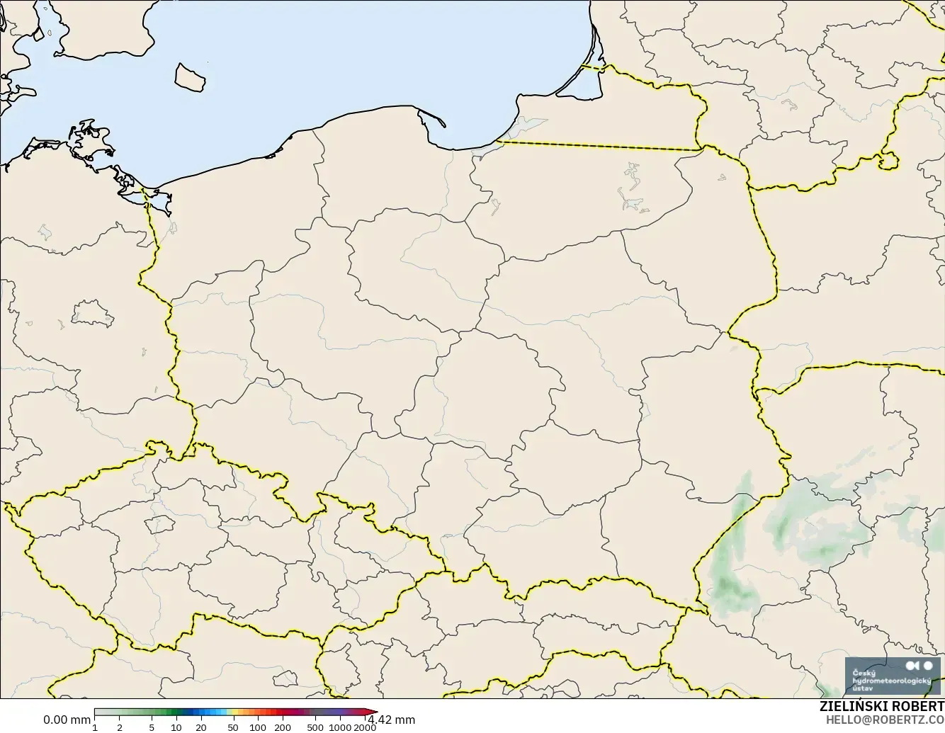 ALADIN CZ 2.3 km modelo - Polonia, Acumulación de precipitación
