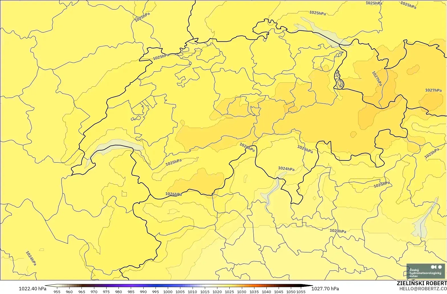 ALADIN CZ 2.3 km modelo - Suiza, Presión