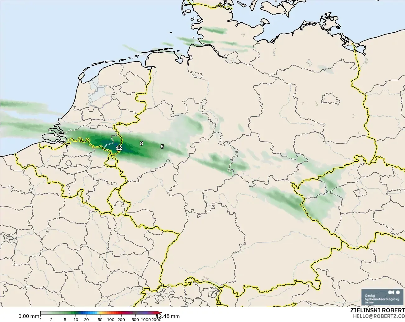 ALADIN CZ 2.3 km modelo - Alemania, Acumulación de precipitación