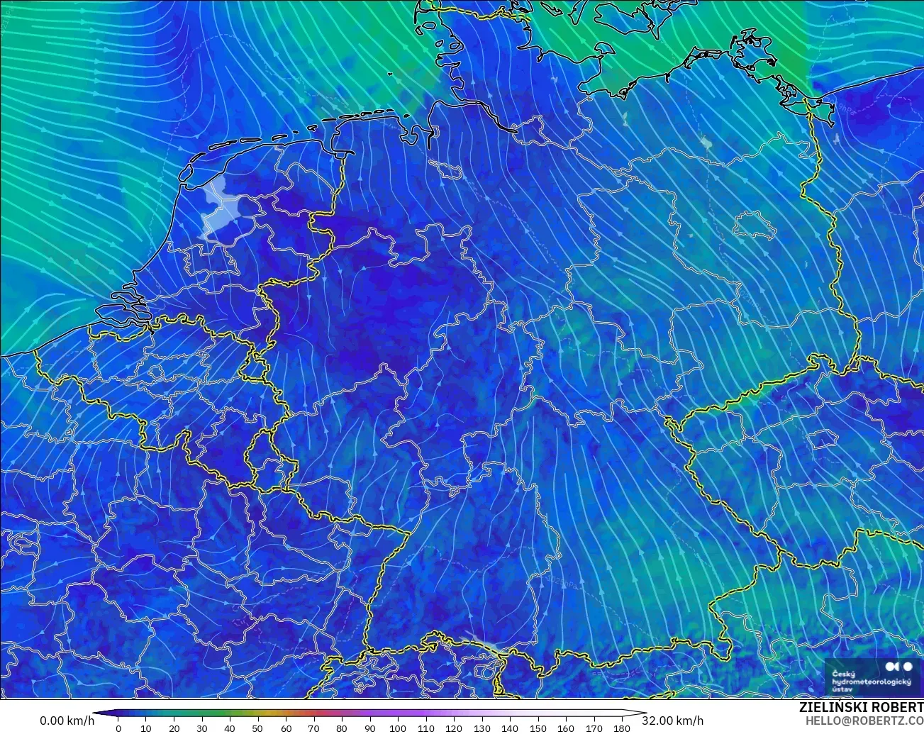 ALADIN CZ 2.3 km modelo - Alemania, Viento a 10 m