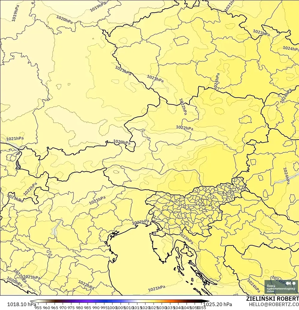 ALADIN CZ 2.3 km modelo - Austria, Presión