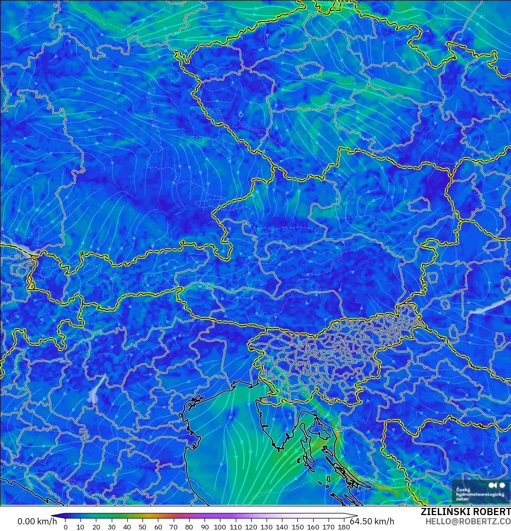 ALADIN CZ 2.3 km modelo - Austria, Viento a 10 m