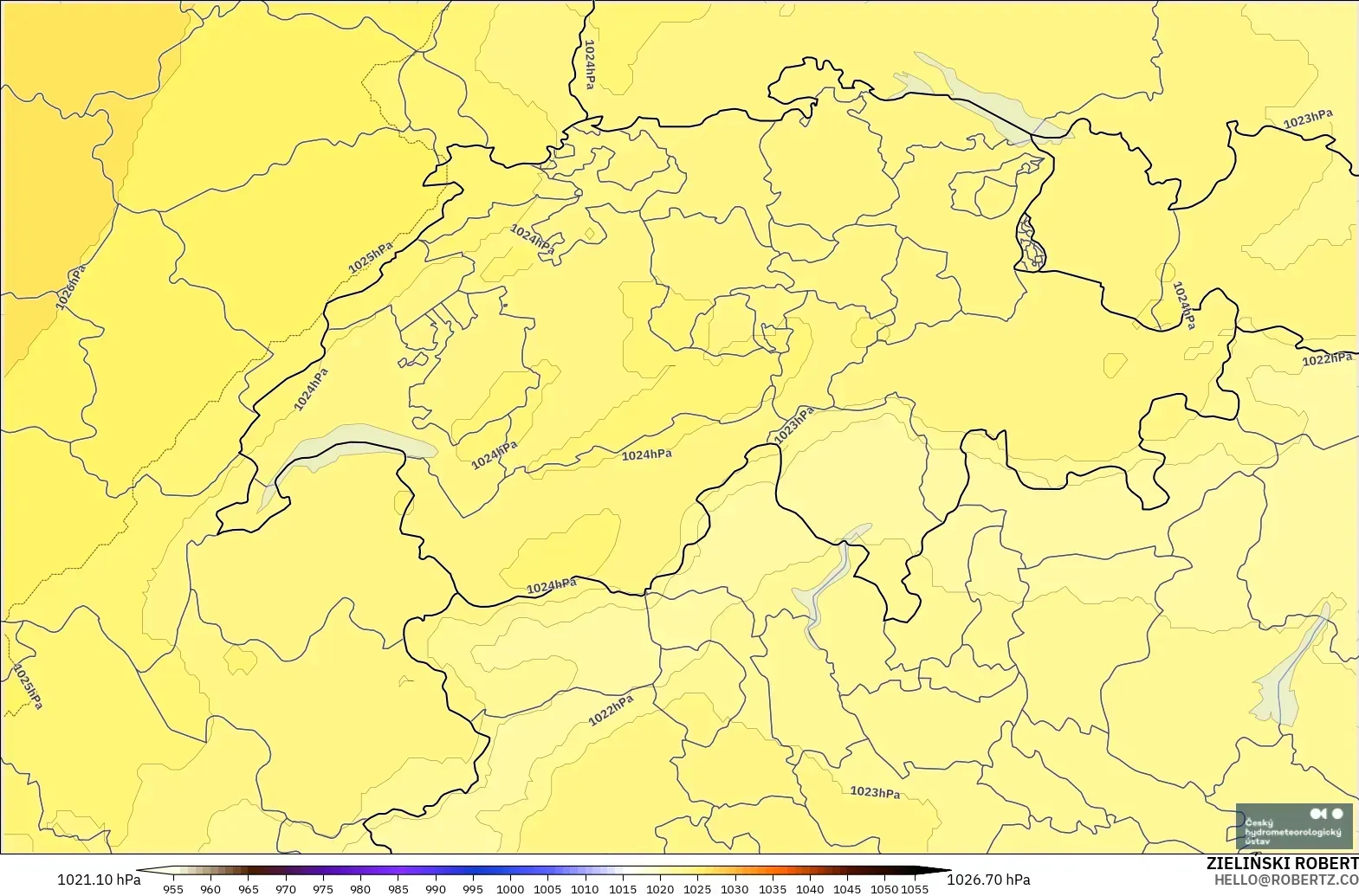 ALADIN CZ 2.3 km modelo - Suiza, Presión