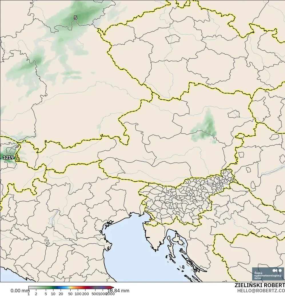 ALADIN CZ 2.3 km modelo - Austria, Acumulación de precipitación
