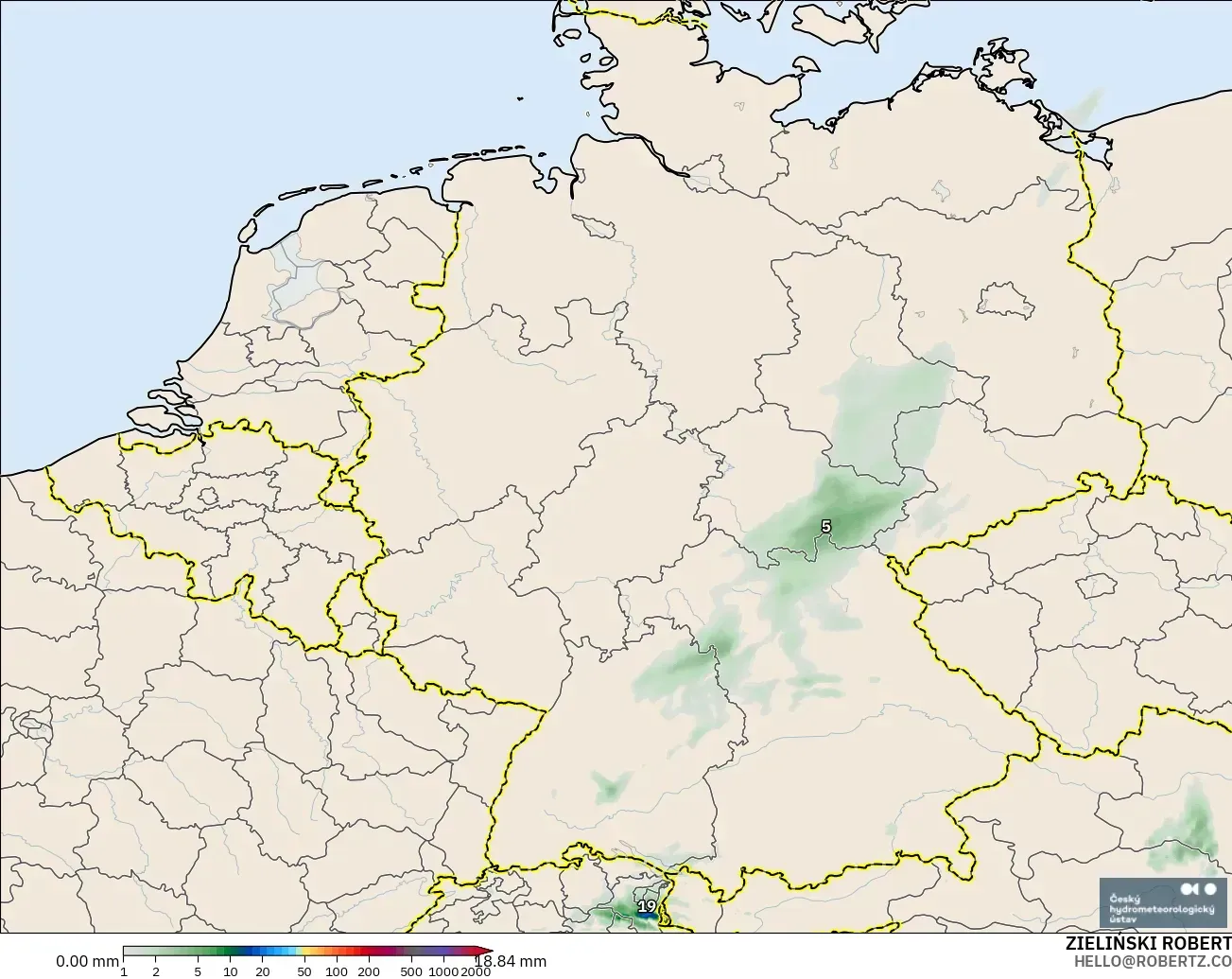 ALADIN CZ 2.3 km modelo - Alemania, Acumulación de precipitación