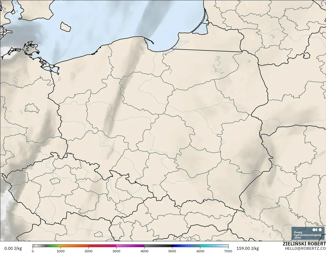 ALADIN CZ 2.3 km modelo - Polonia, CAPE