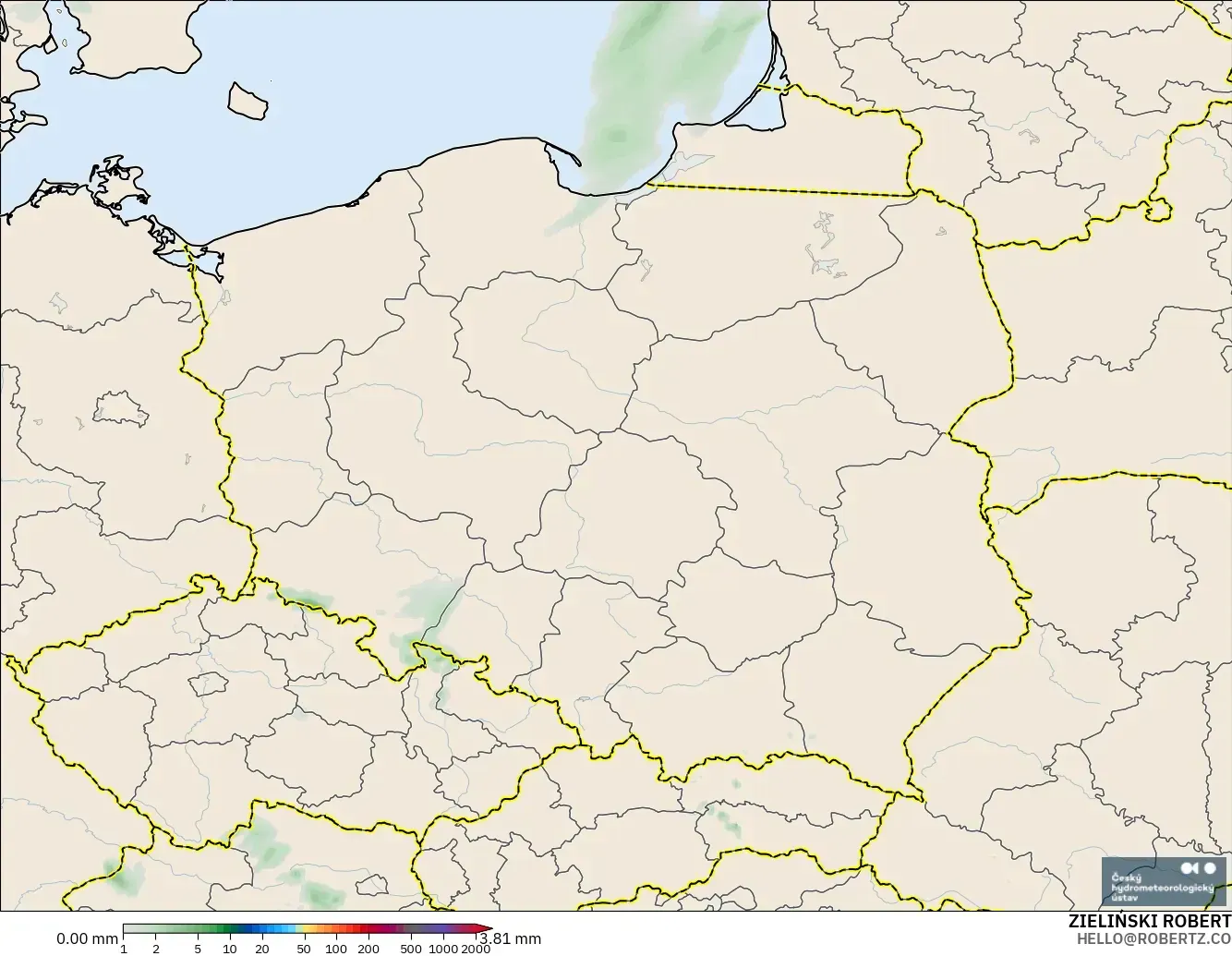 ALADIN CZ 2.3 km modelo - Polonia, Acumulación de precipitación