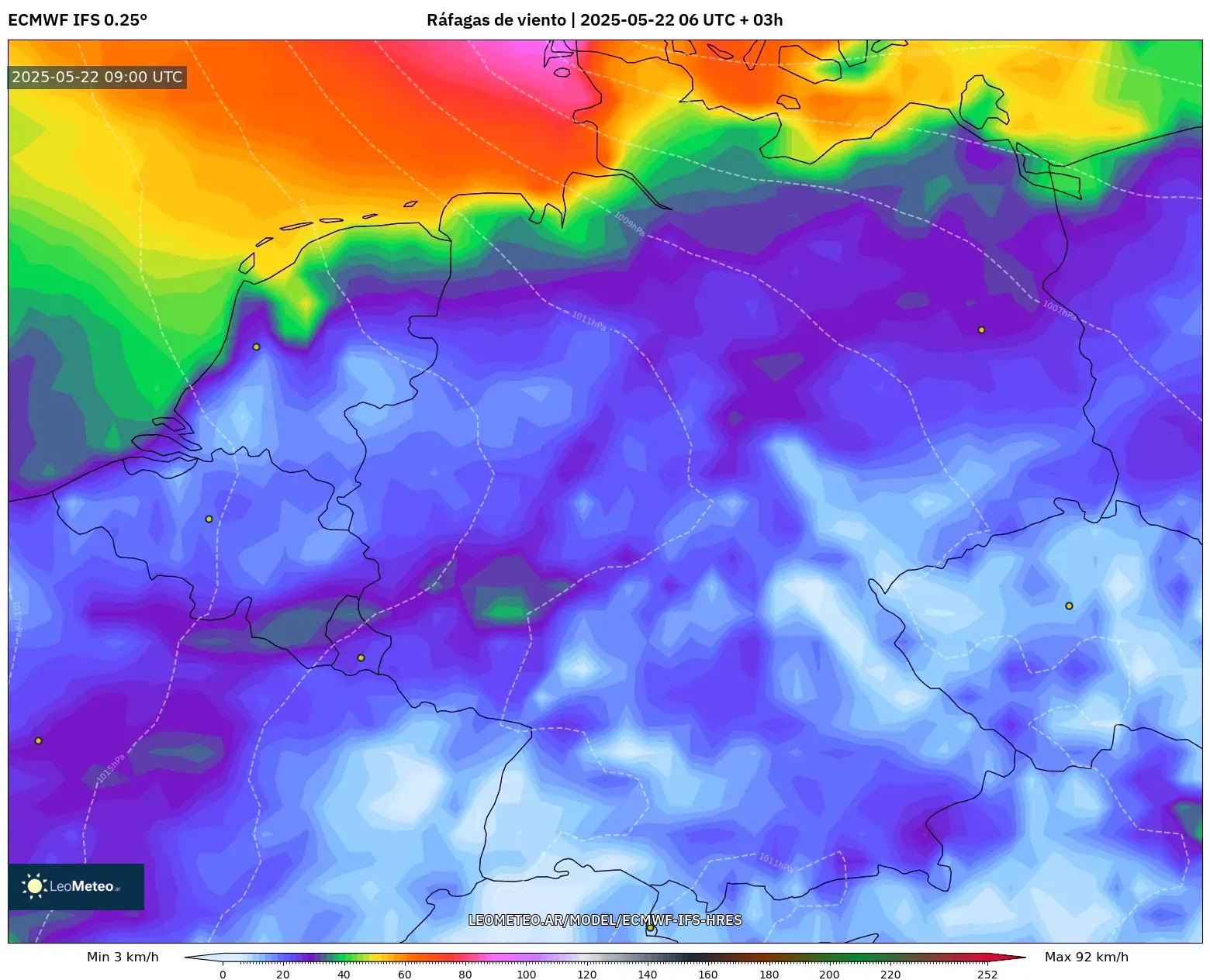 ECMWF IFS 0.25° model - Alemania, Ráfagas de viento ECMWF IFS 0.25° model - Alemania, Ráfagas de viento