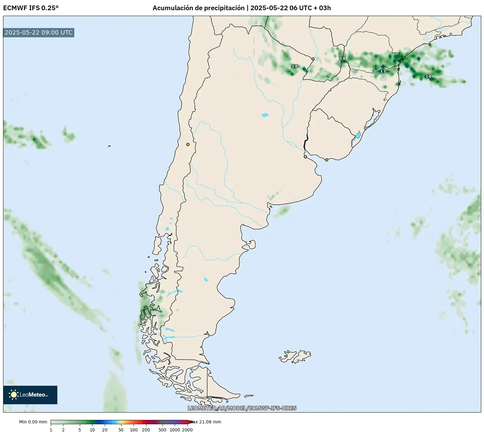 ECMWF IFS 0.25° model - Argentina, Acumulación de precipitación ECMWF IFS 0.25° model - Argentina, Acumulación de precipitación
