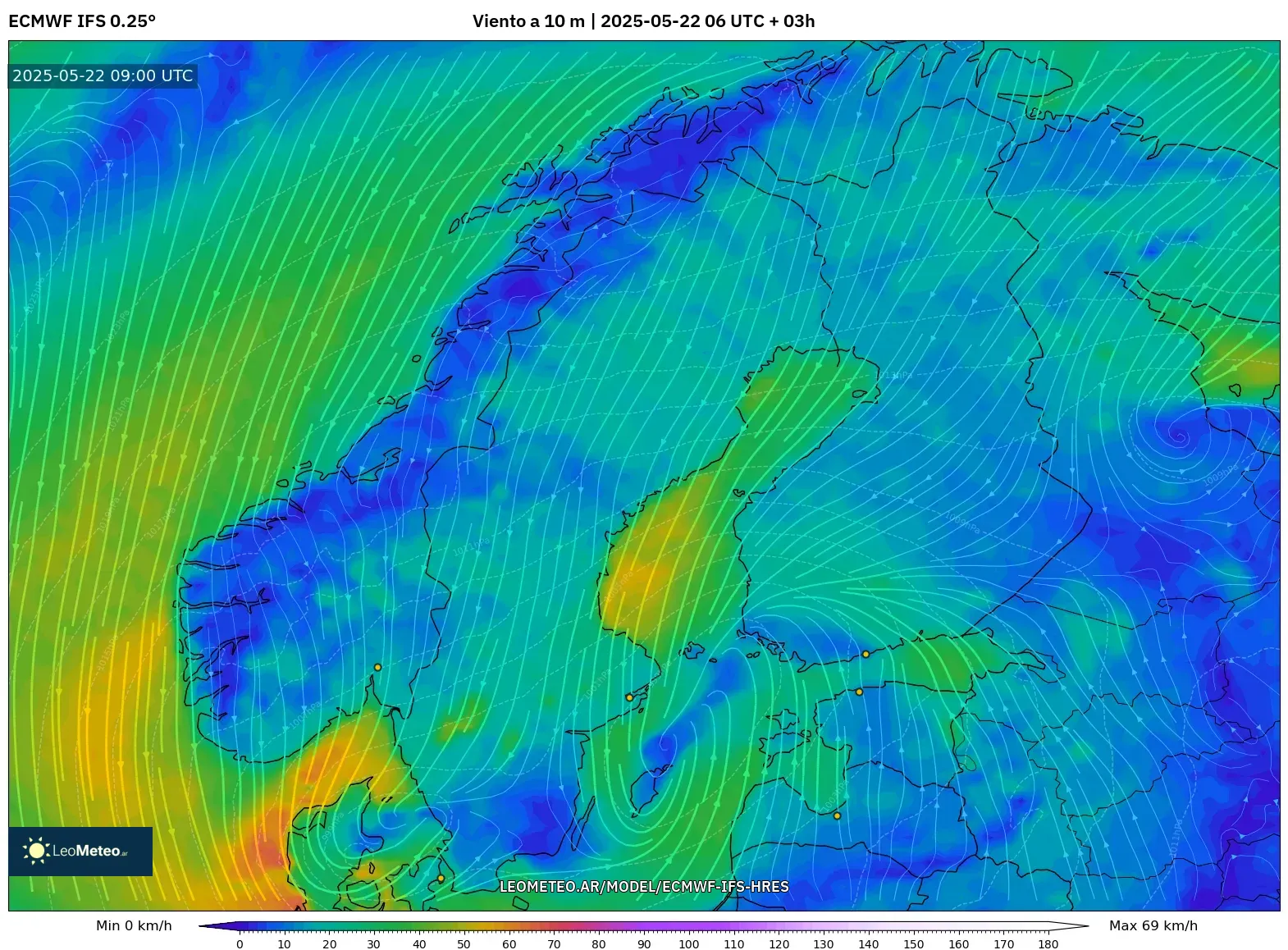 ECMWF IFS 0.25° model - Escandinavia, Viento a 10 m ECMWF IFS 0.25° model - Escandinavia, Viento a 10 m