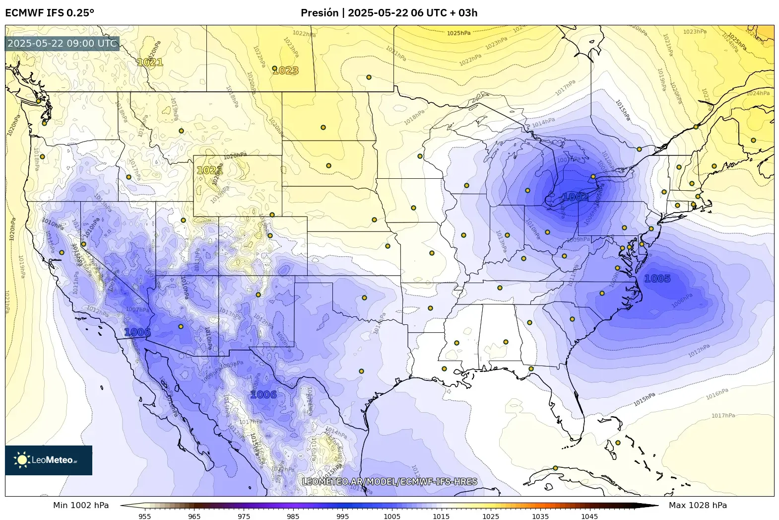 ECMWF IFS 0.25° model - Estados Unidos, Presión ECMWF IFS 0.25° model - Estados Unidos, Presión