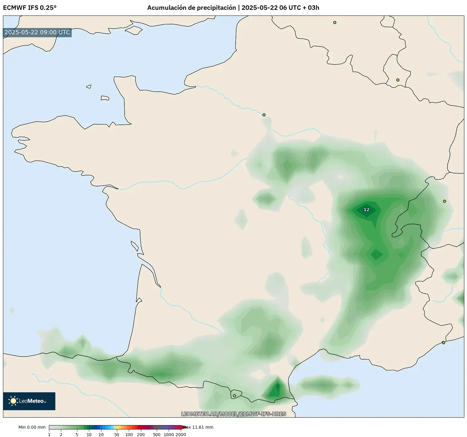 ECMWF IFS 0.25° model - Francia, Acumulación de precipitación ECMWF IFS 0.25° model - Francia, Acumulación de precipitación