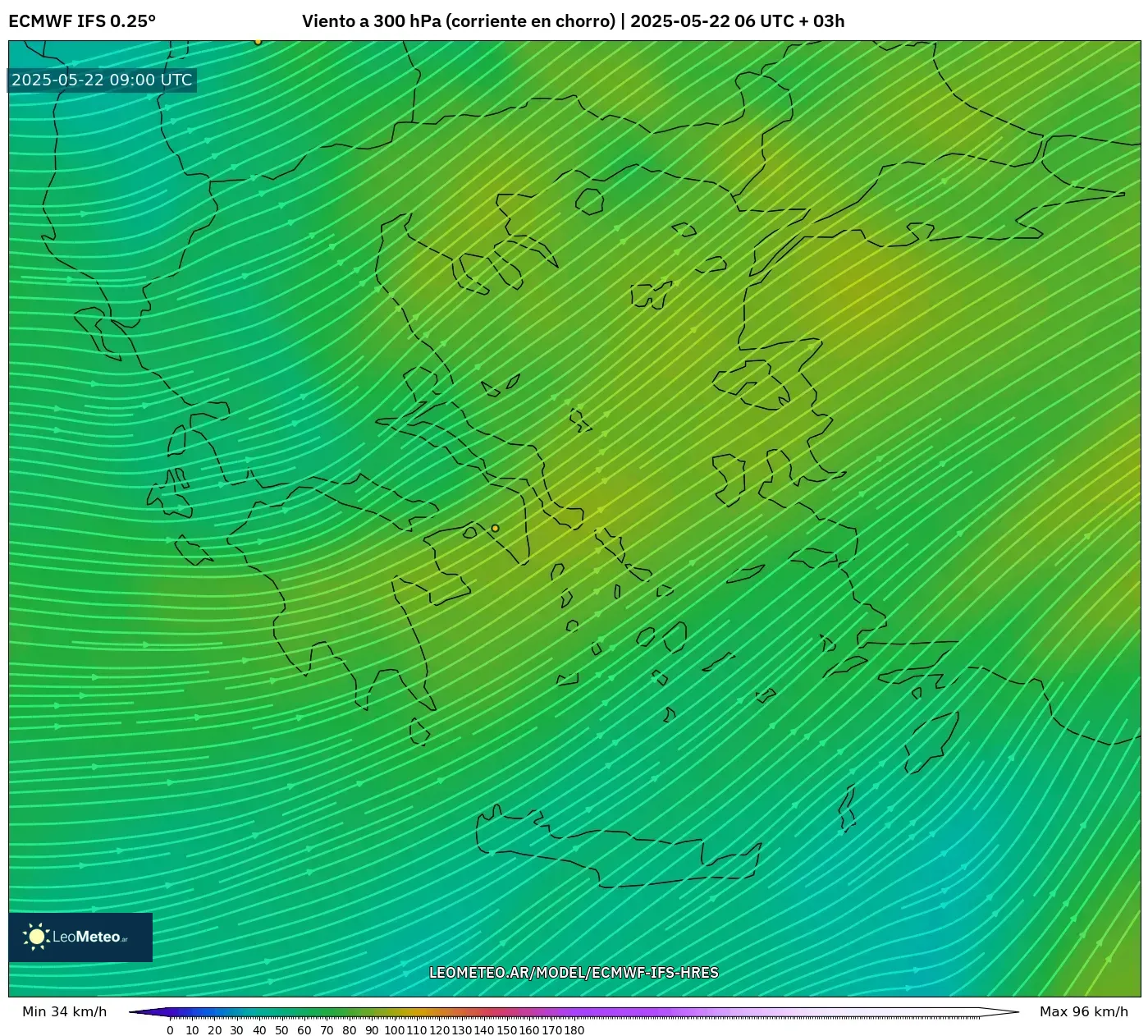 ECMWF IFS 0.25° model - Grecia, Viento a 300 hPa (corriente en chorro) ECMWF IFS 0.25° model - Grecia, Viento a 300 hPa (corriente en chorro)
