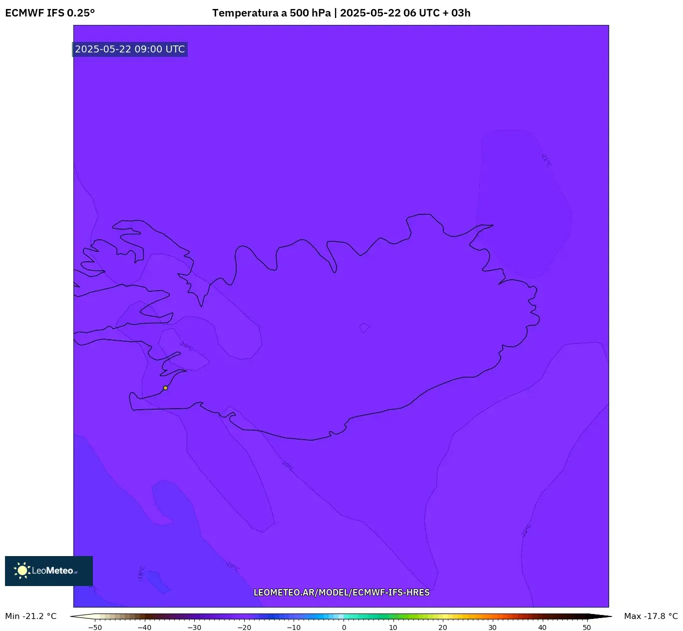 ECMWF IFS 0.25° model - Islandia, Temperatura a 500 hPa ECMWF IFS 0.25° model - Islandia, Temperatura a 500 hPa