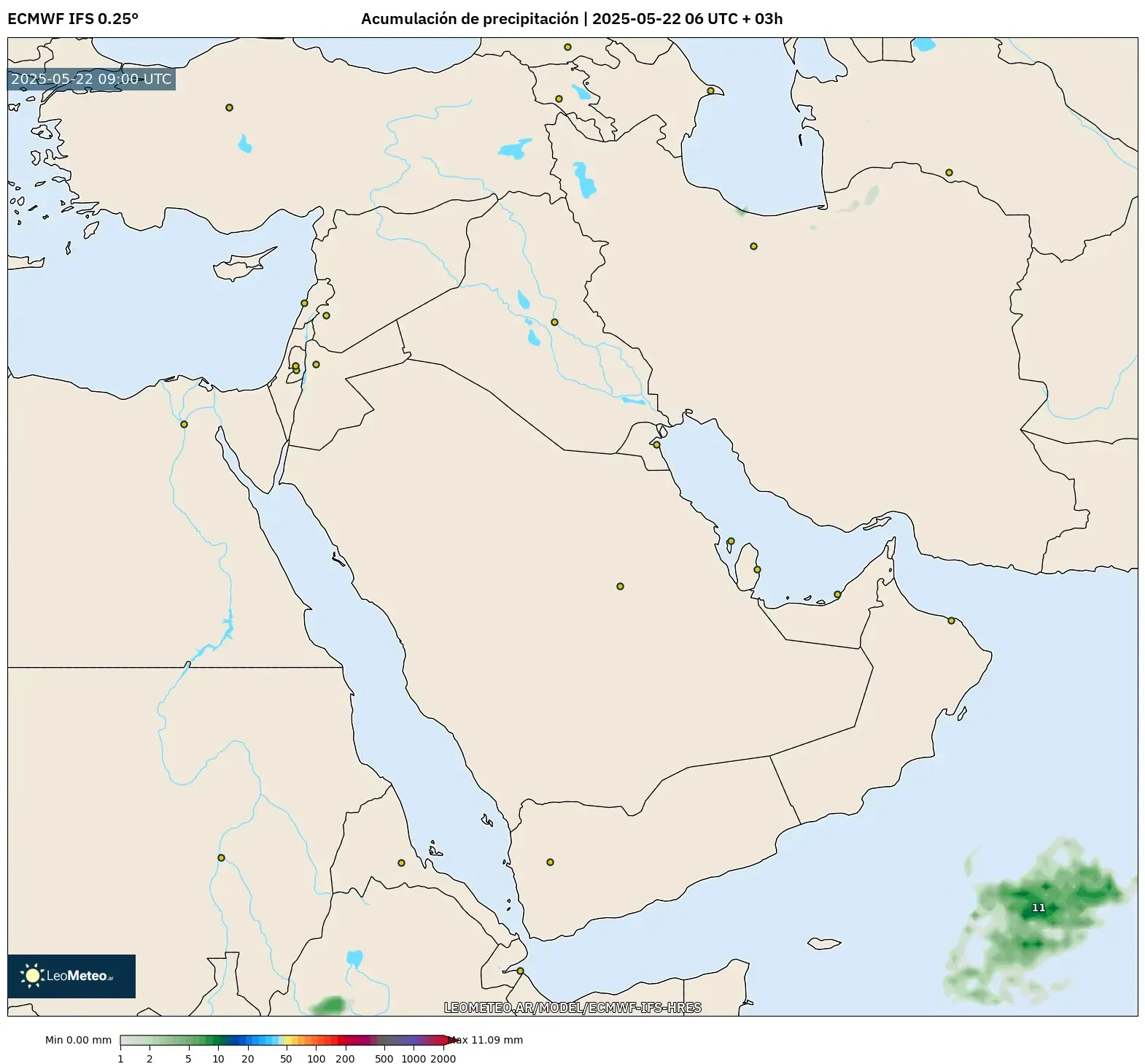 ECMWF IFS 0.25° model - Oriente Medio, Acumulación de precipitación ECMWF IFS 0.25° model - Oriente Medio, Acumulación de precipitación