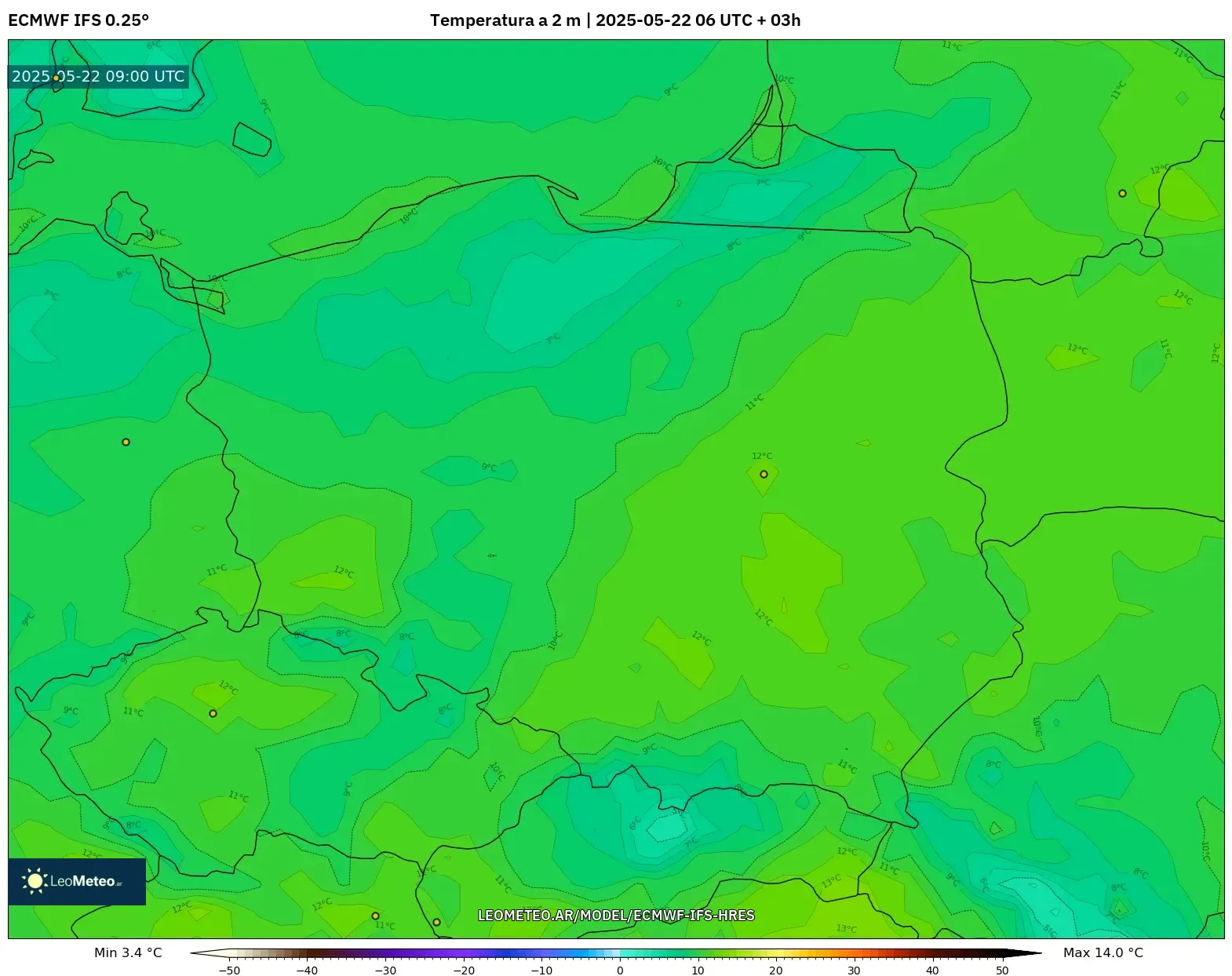 ECMWF IFS 0.25° model - Polonia, Temperatura a 2 m ECMWF IFS 0.25° model - Polonia, Temperatura a 2 m