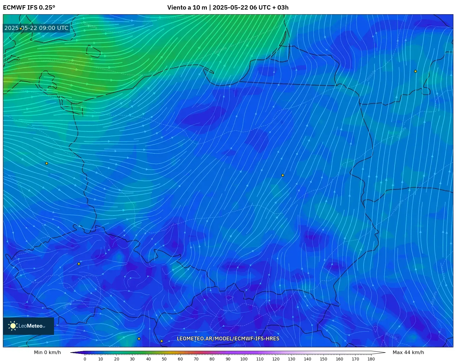 ECMWF IFS 0.25° model - Polonia, Viento a 10 m ECMWF IFS 0.25° model - Polonia, Viento a 10 m