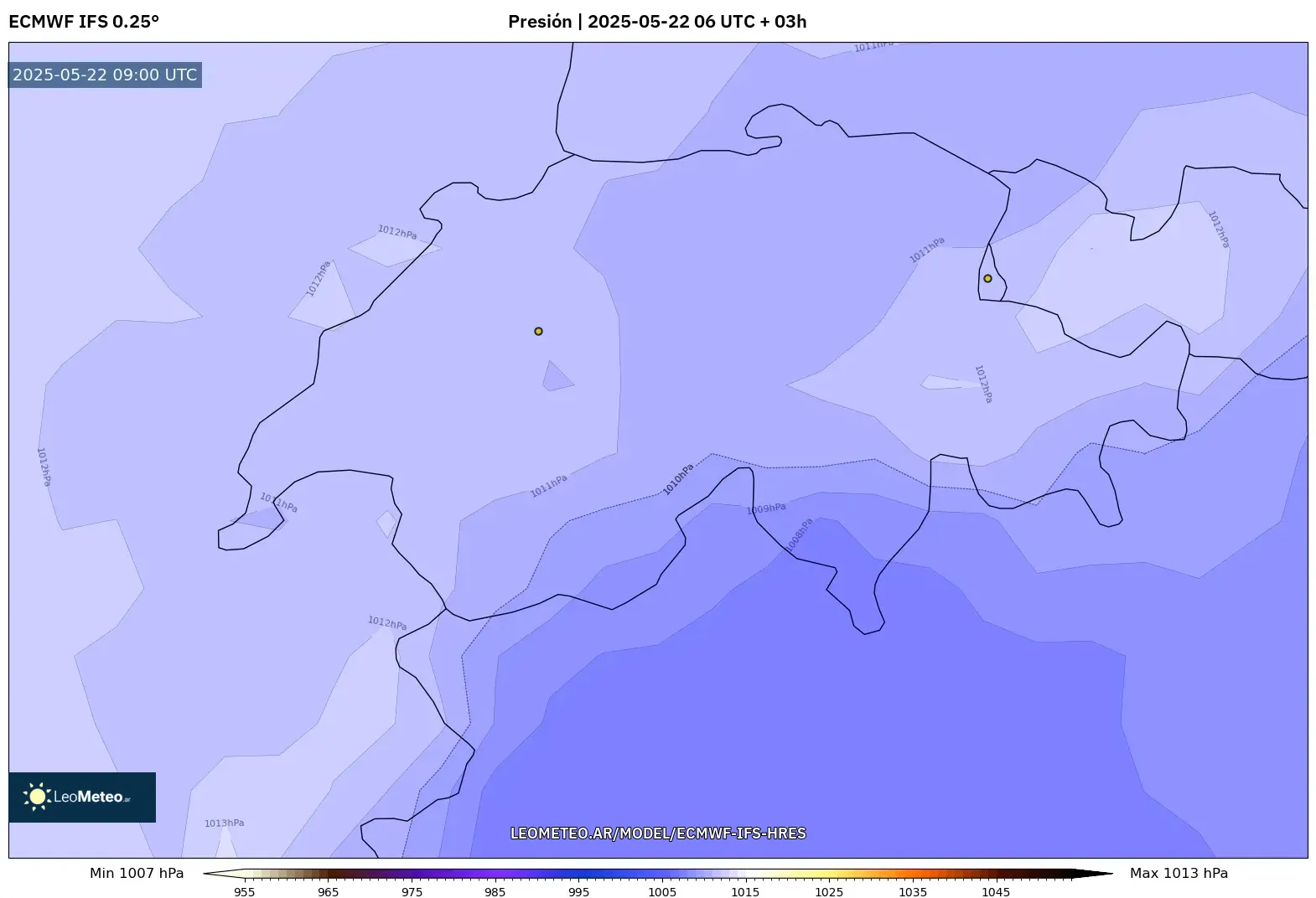 ECMWF IFS 0.25° model - Suiza, Presión ECMWF IFS 0.25° model - Suiza, Presión