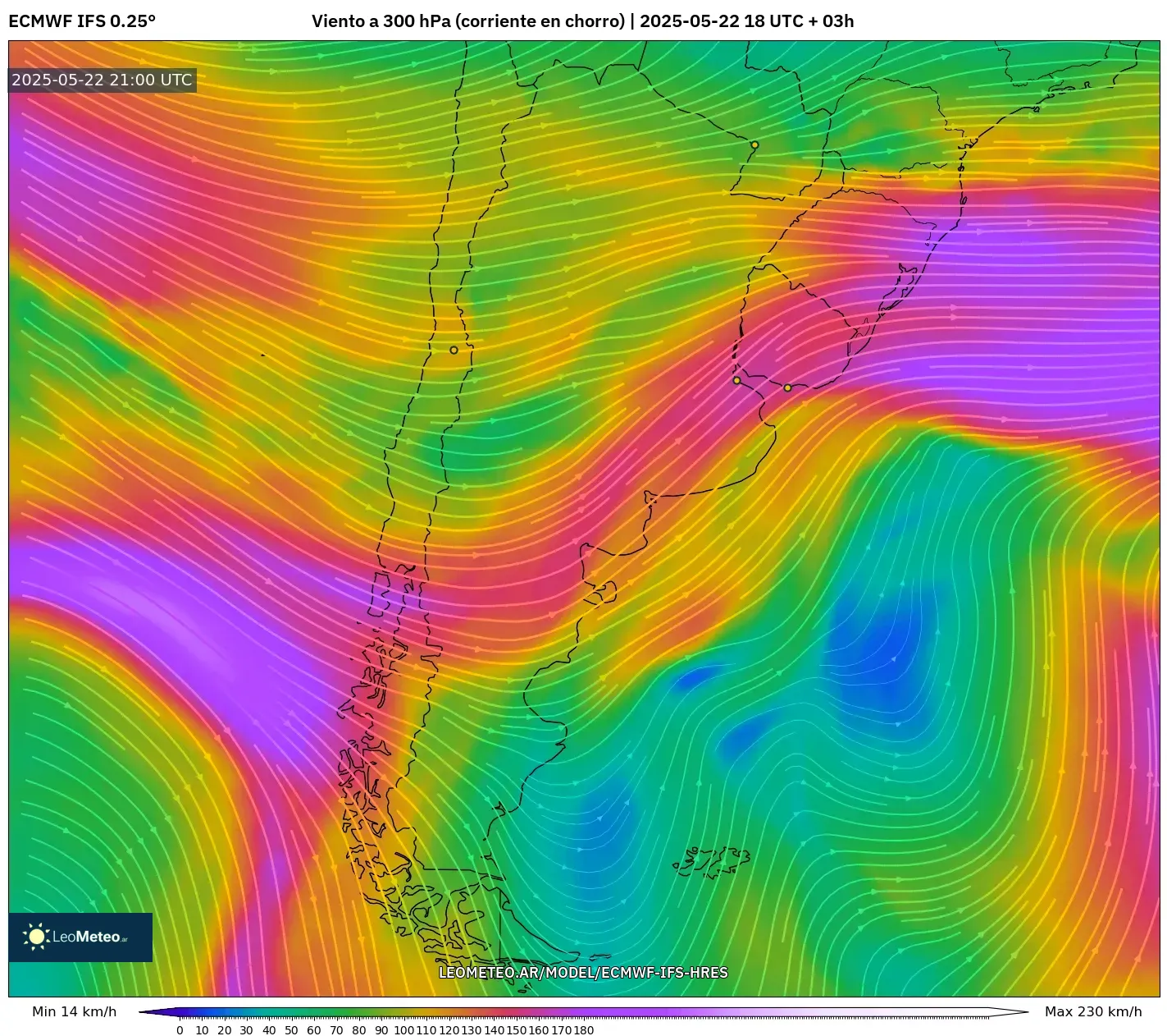 ECMWF IFS 0.25° model - Argentina, Viento a 300 hPa (corriente en chorro) ECMWF IFS 0.25° model - Argentina, Viento a 300 hPa (corriente en chorro)