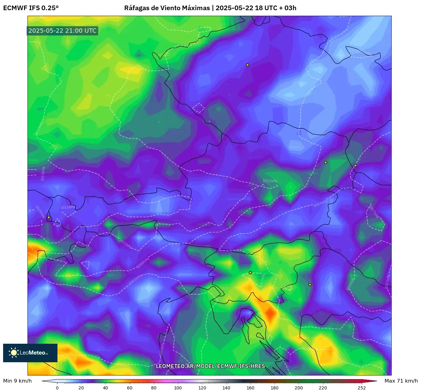 ECMWF IFS 0.25° model - Austria, Ráfagas de Viento Máximas ECMWF IFS 0.25° model - Austria, Ráfagas de Viento Máximas