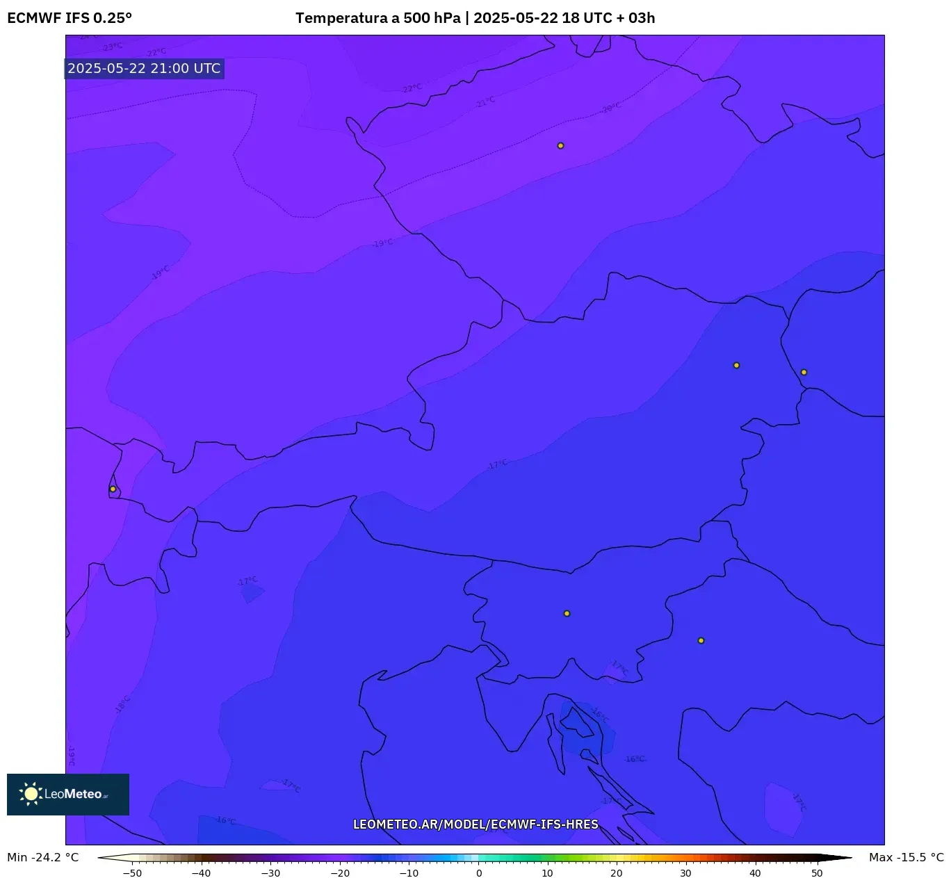 ECMWF IFS 0.25° model - Austria, Temperatura a 500 hPa ECMWF IFS 0.25° model - Austria, Temperatura a 500 hPa