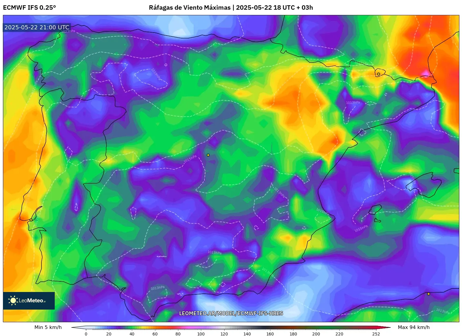 ECMWF IFS 0.25° model - España, Ráfagas de Viento Máximas ECMWF IFS 0.25° model - España, Ráfagas de Viento Máximas