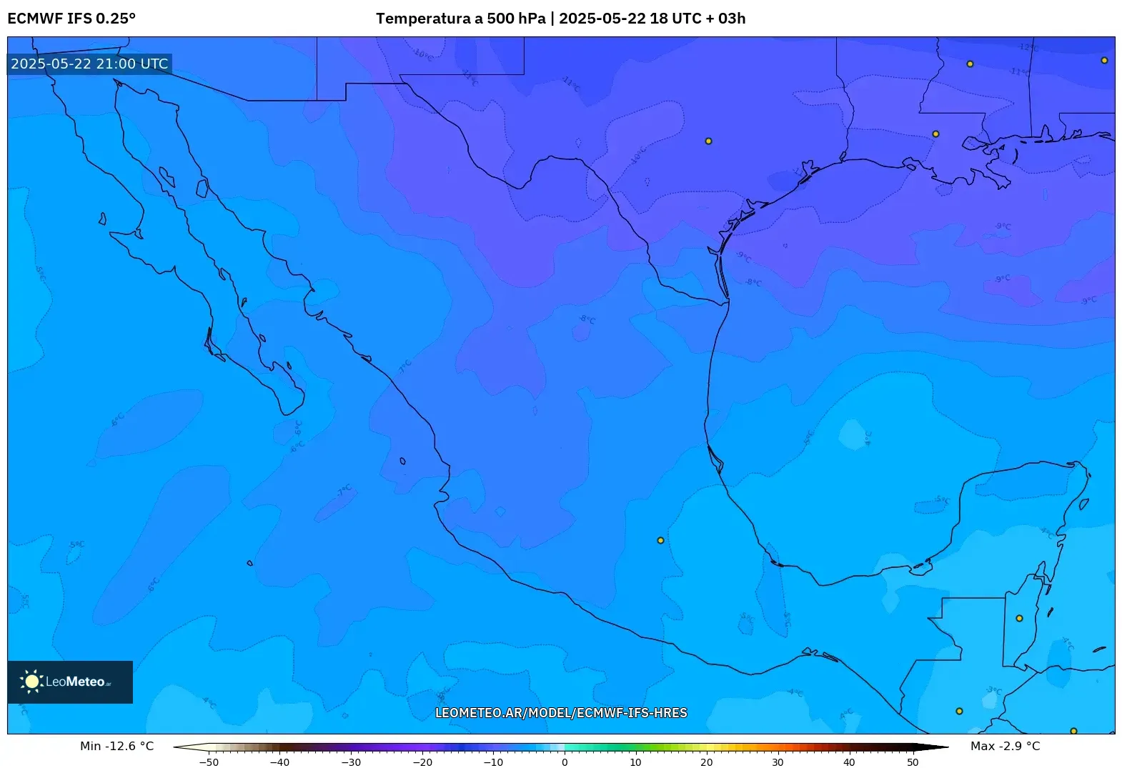 ECMWF IFS 0.25° model - México, Temperatura a 500 hPa ECMWF IFS 0.25° model - México, Temperatura a 500 hPa