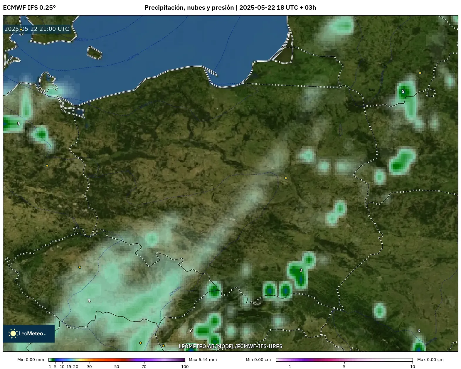 ECMWF IFS 0.25° model - Polonia, Precipitación, nubes y presión ECMWF IFS 0.25° model - Polonia, Precipitación, nubes y presión
