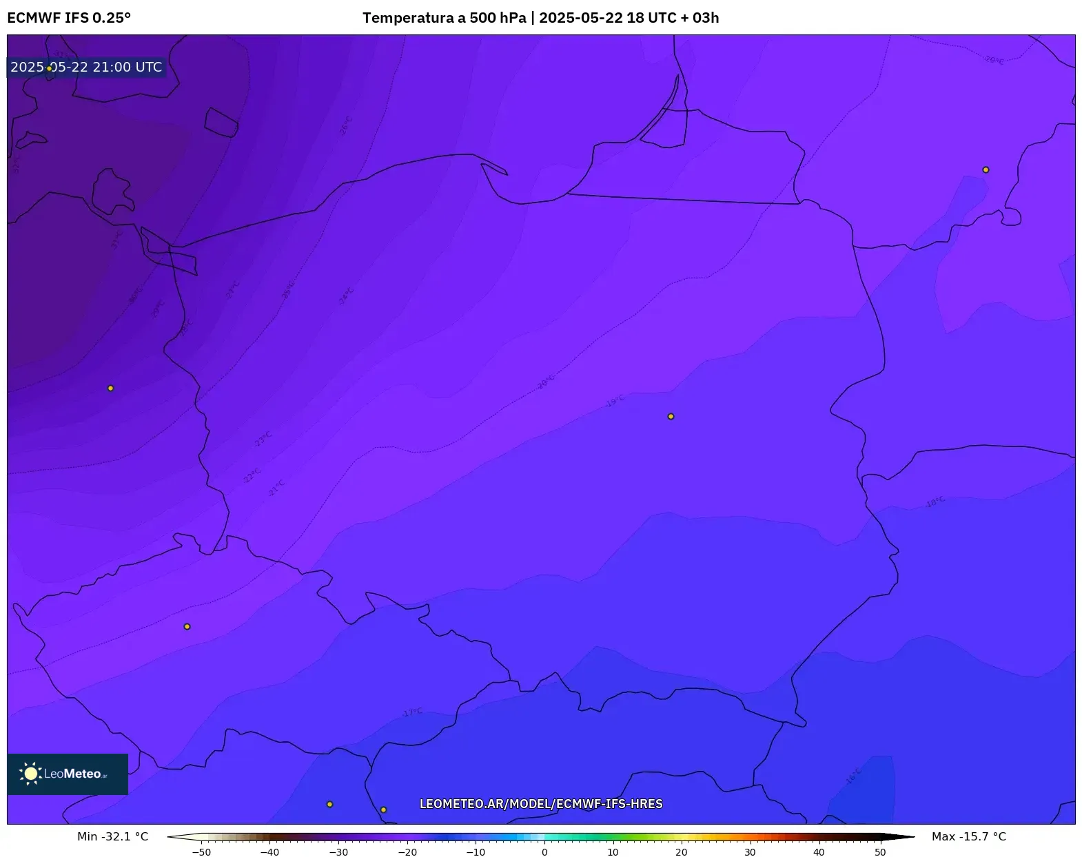 ECMWF IFS 0.25° model - Polonia, Temperatura a 500 hPa ECMWF IFS 0.25° model - Polonia, Temperatura a 500 hPa