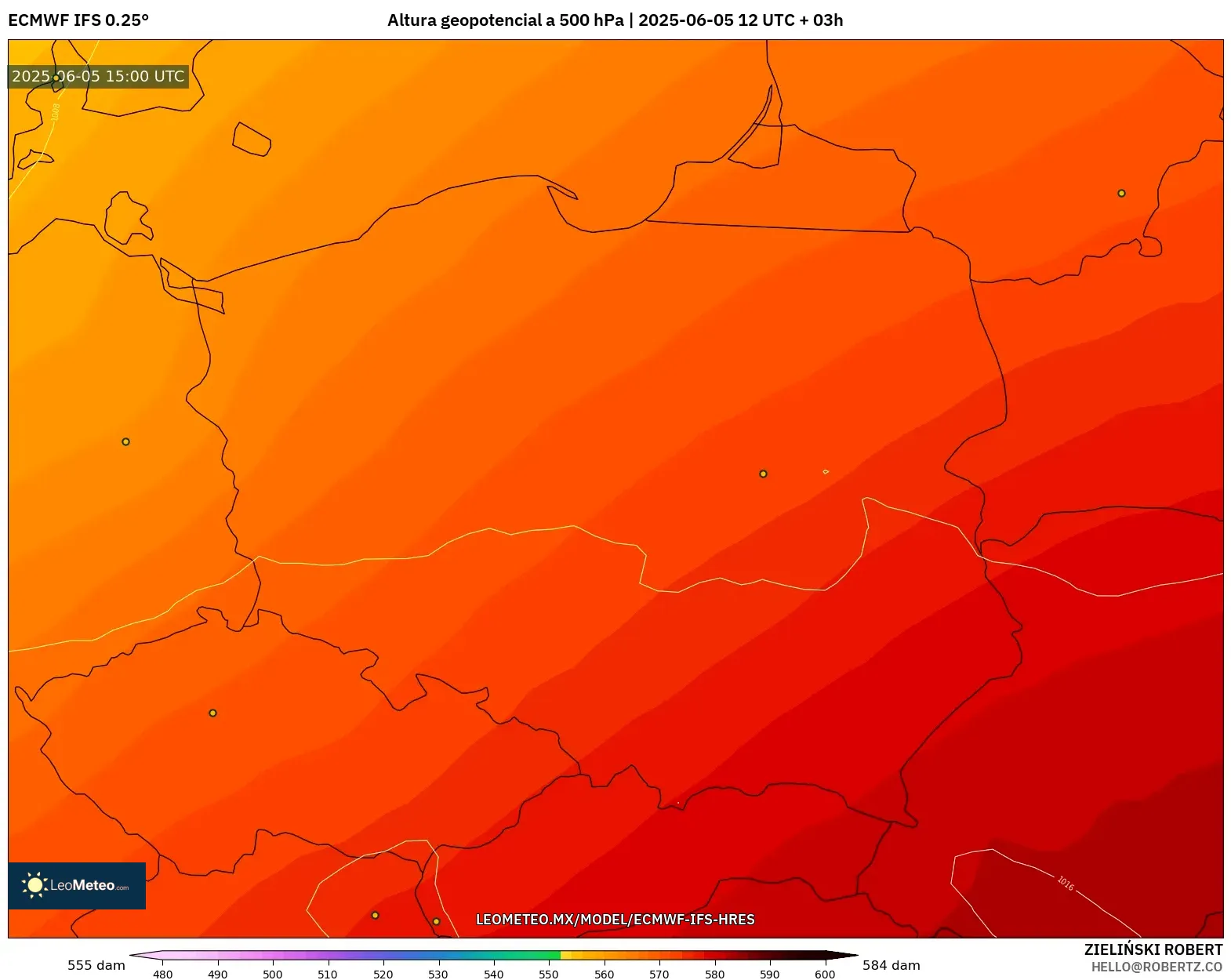 ECMWF IFS 0.25° model - Polonia, Altura geopotencial a 500 hPa ECMWF IFS 0.25° model - Polonia, Altura geopotencial a 500 hPa
