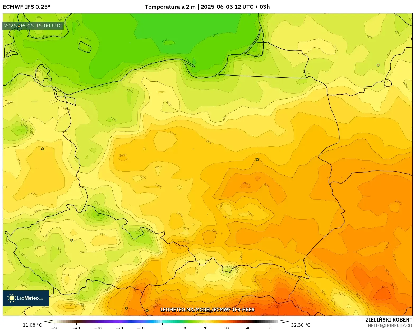 ECMWF IFS 0.25° model - Polonia, Temperatura a 2 m ECMWF IFS 0.25° model - Polonia, Temperatura a 2 m