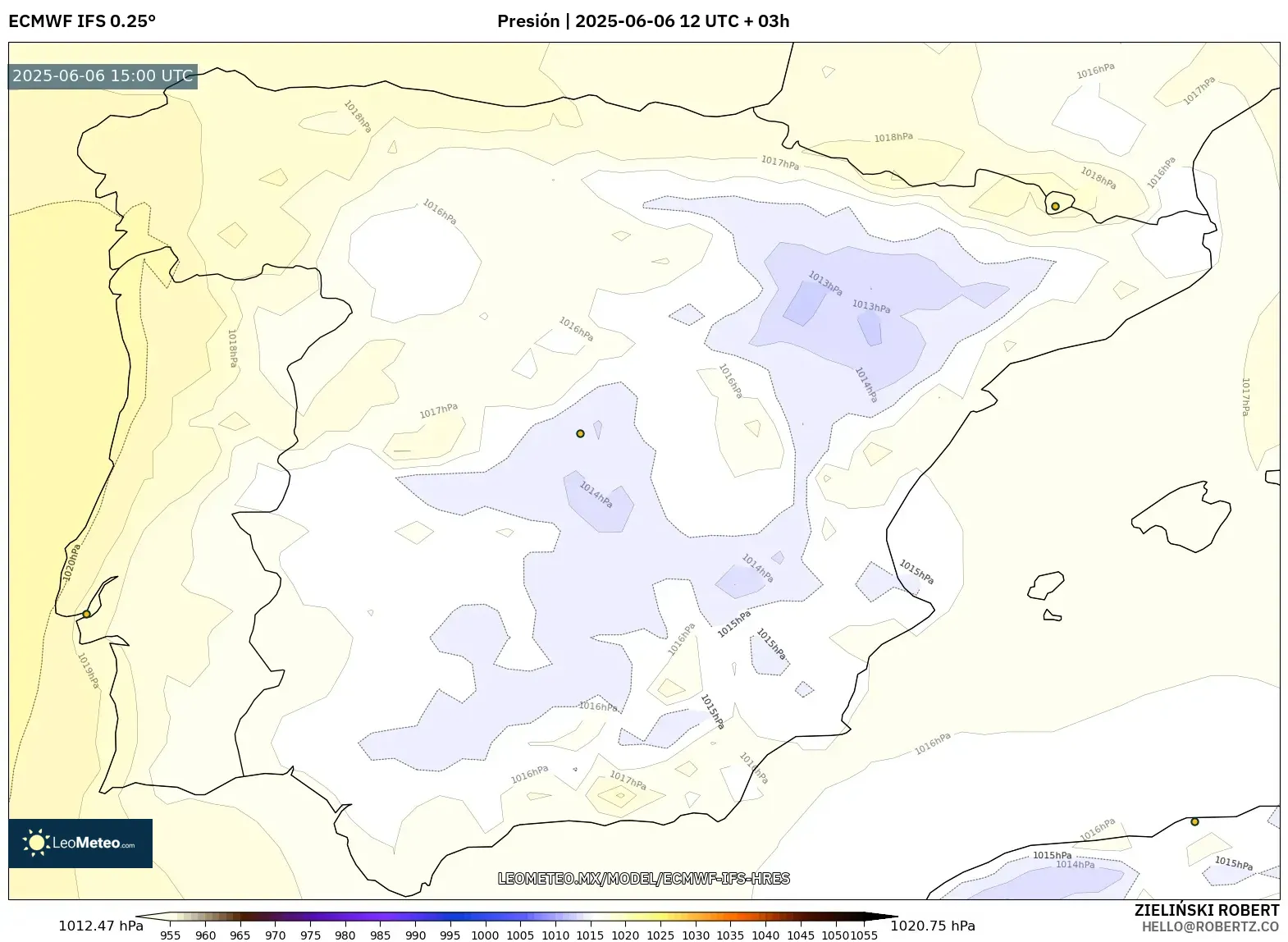 ECMWF IFS 0.25° model - España, Presión ECMWF IFS 0.25° model - España, Presión