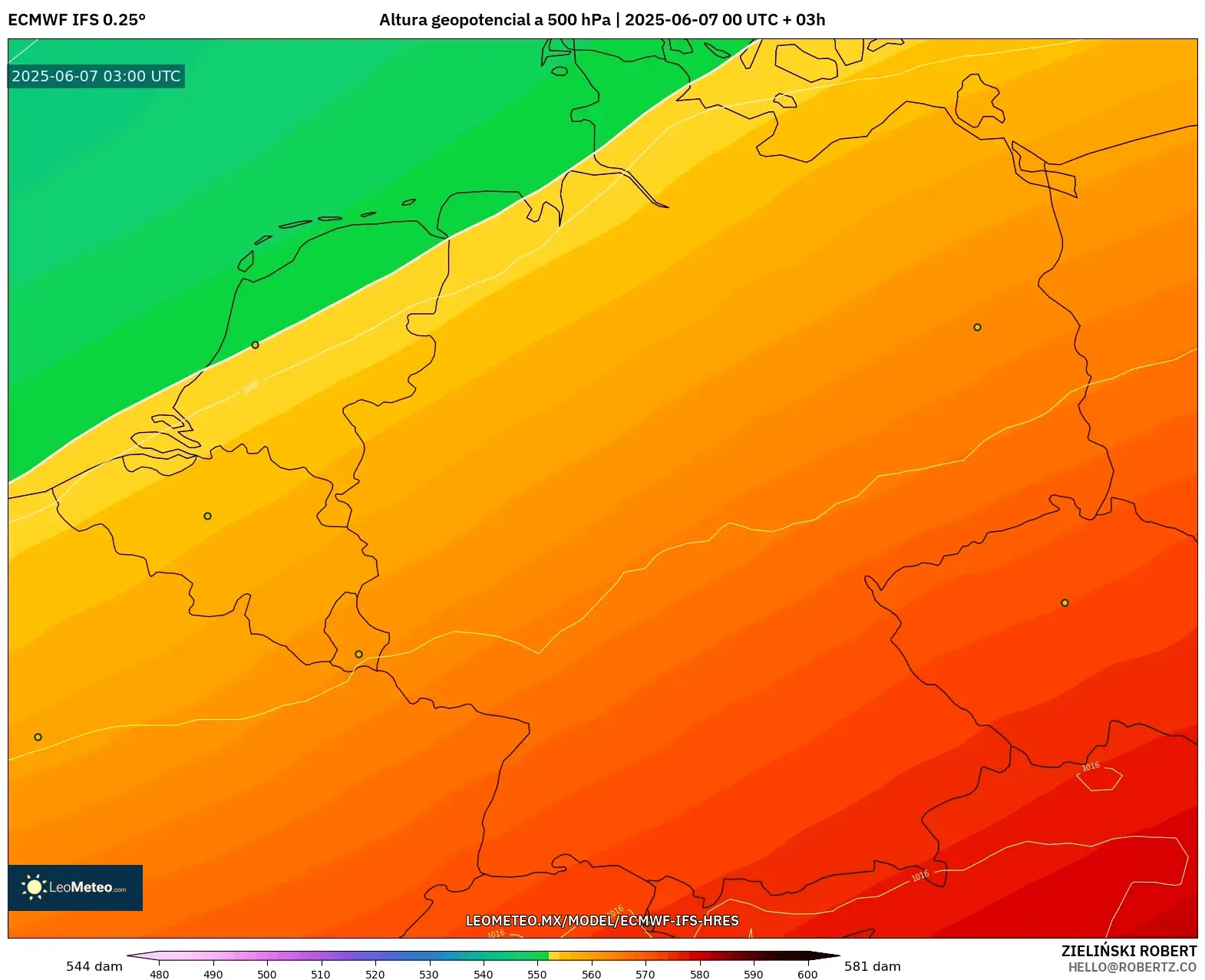 ECMWF IFS 0.25° model - Alemania, Altura geopotencial a 500 hPa ECMWF IFS 0.25° model - Alemania, Altura geopotencial a 500 hPa