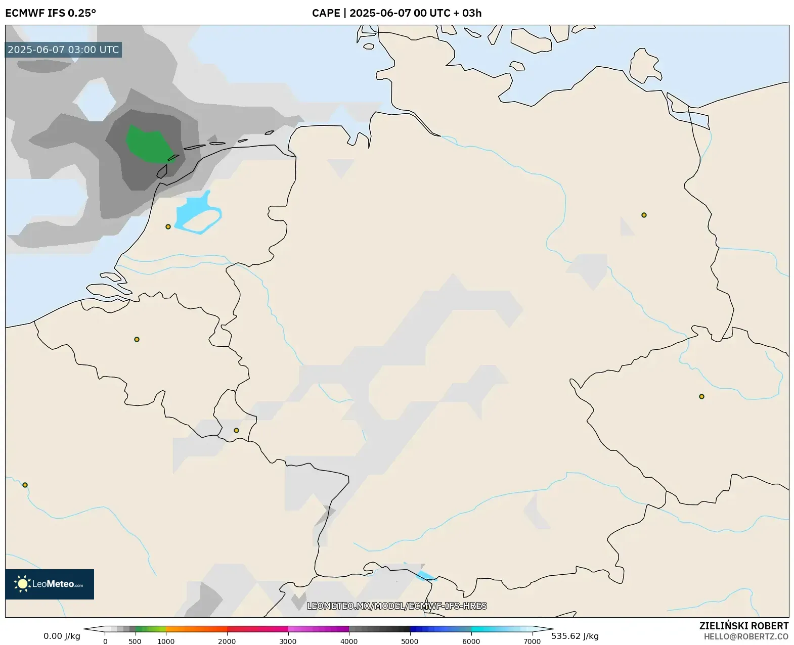 ECMWF IFS 0.25° model - Alemania, CAPE ECMWF IFS 0.25° model - Alemania, CAPE