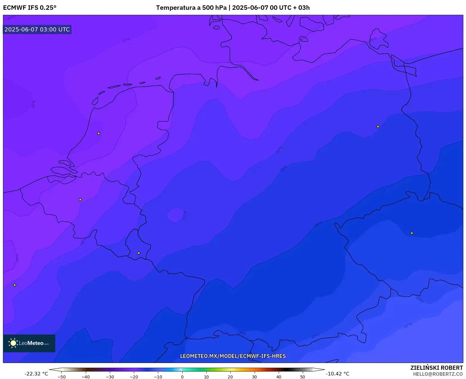 ECMWF IFS 0.25° model - Alemania, Temperatura a 500 hPa ECMWF IFS 0.25° model - Alemania, Temperatura a 500 hPa