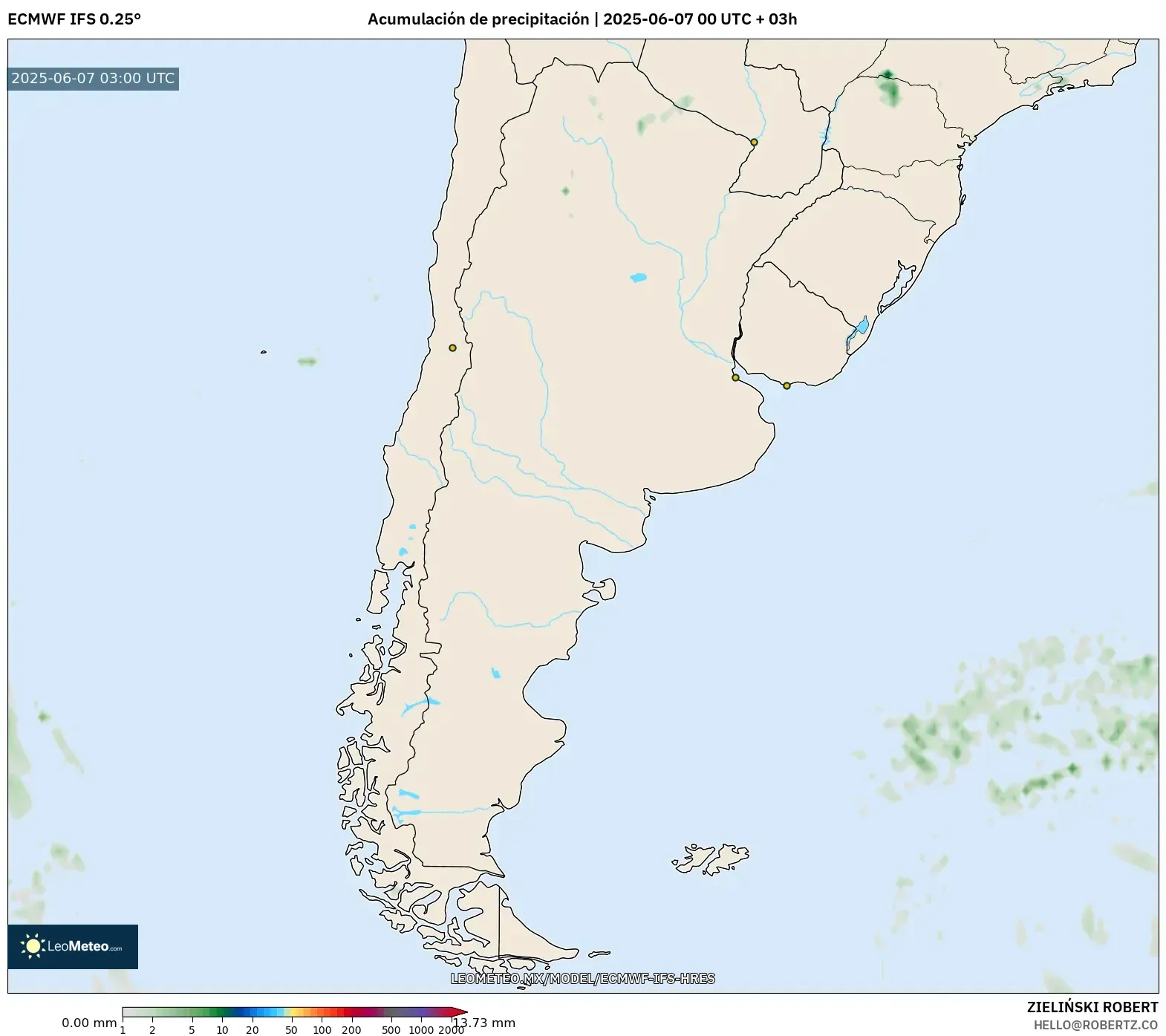 ECMWF IFS 0.25° model - Argentina, Acumulación de precipitación ECMWF IFS 0.25° model - Argentina, Acumulación de precipitación