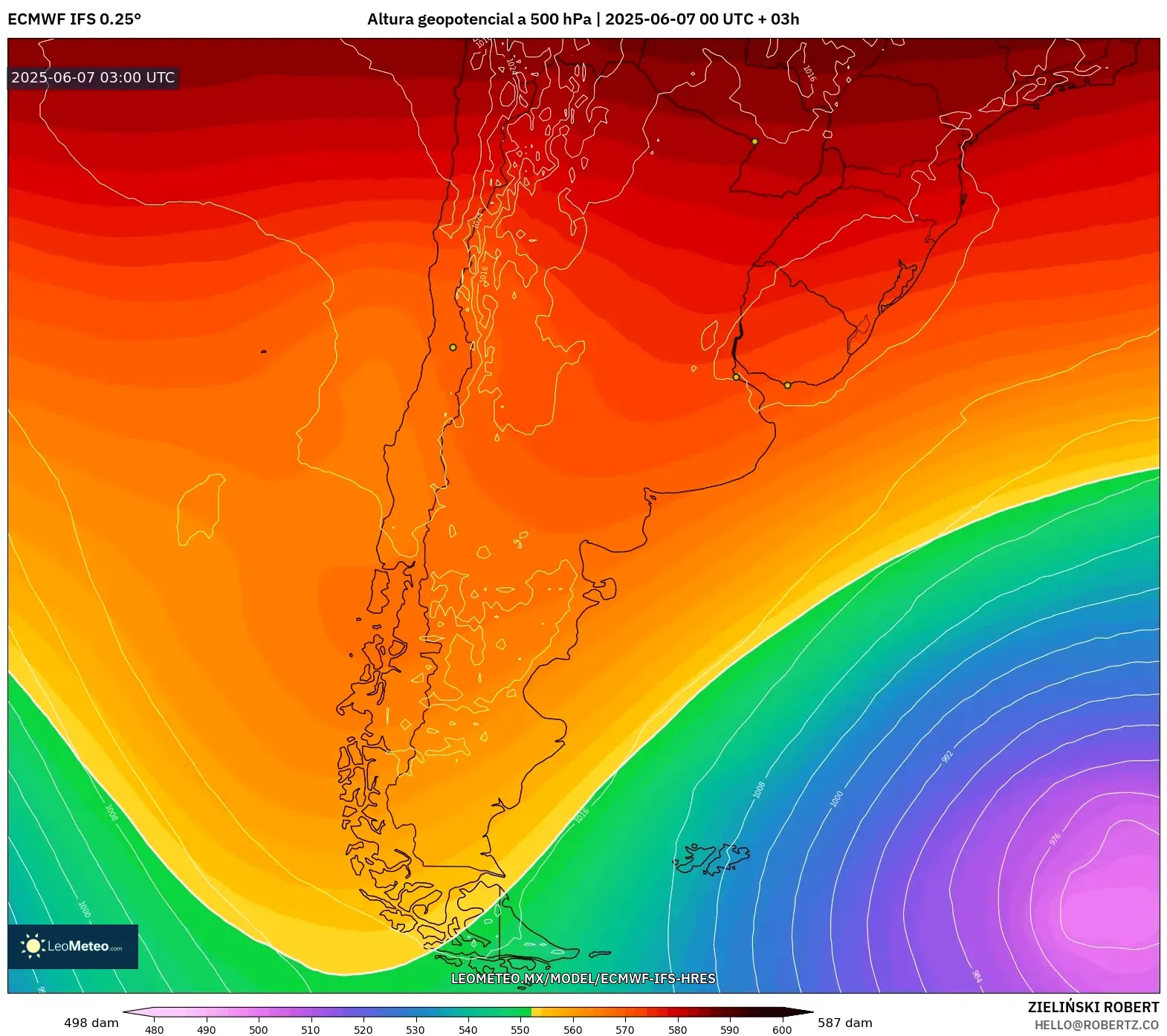 ECMWF IFS 0.25° model - Argentina, Altura geopotencial a 500 hPa ECMWF IFS 0.25° model - Argentina, Altura geopotencial a 500 hPa