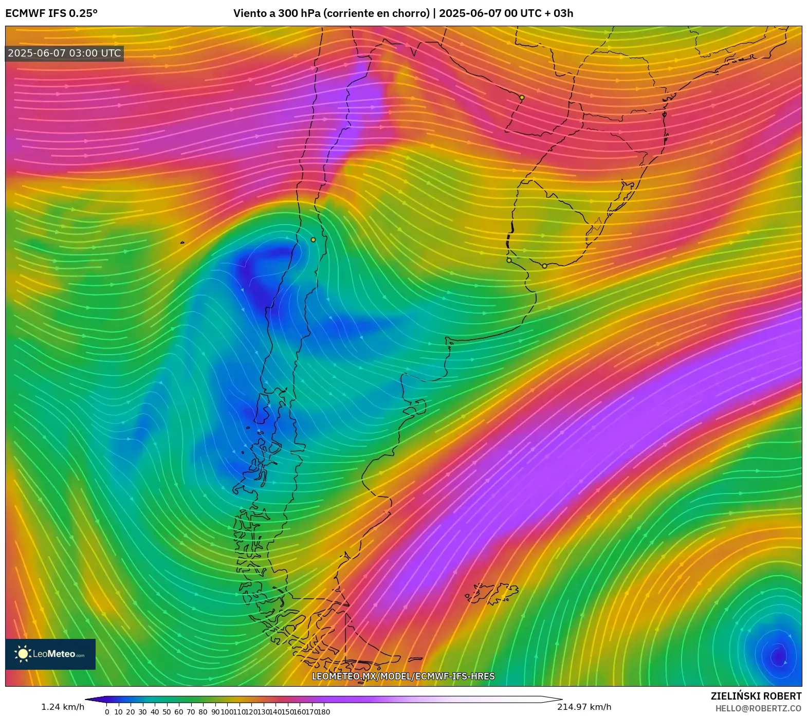 ECMWF IFS 0.25° model - Argentina, Viento a 300 hPa (corriente en chorro) ECMWF IFS 0.25° model - Argentina, Viento a 300 hPa (corriente en chorro)