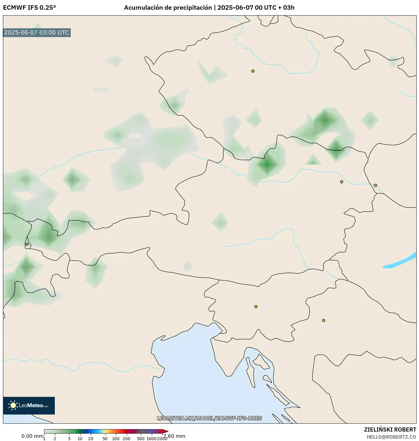 ECMWF IFS 0.25° model - Austria, Acumulación de precipitación ECMWF IFS 0.25° model - Austria, Acumulación de precipitación