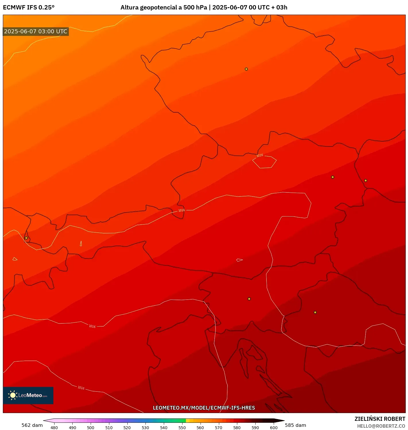 ECMWF IFS 0.25° model - Austria, Altura geopotencial a 500 hPa ECMWF IFS 0.25° model - Austria, Altura geopotencial a 500 hPa