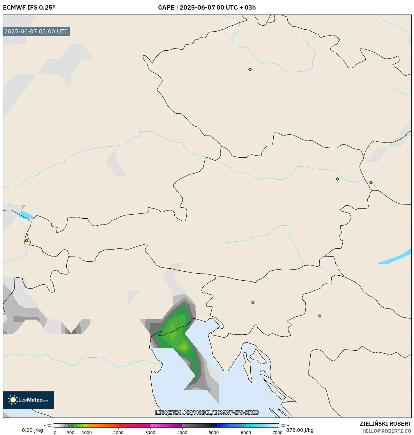 ECMWF IFS 0.25° model - Austria, CAPE