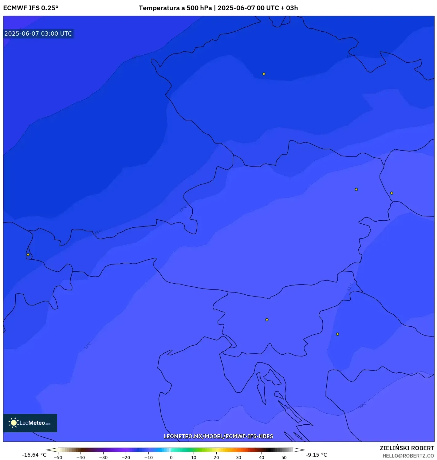 ECMWF IFS 0.25° model - Austria, Temperatura a 500 hPa ECMWF IFS 0.25° model - Austria, Temperatura a 500 hPa