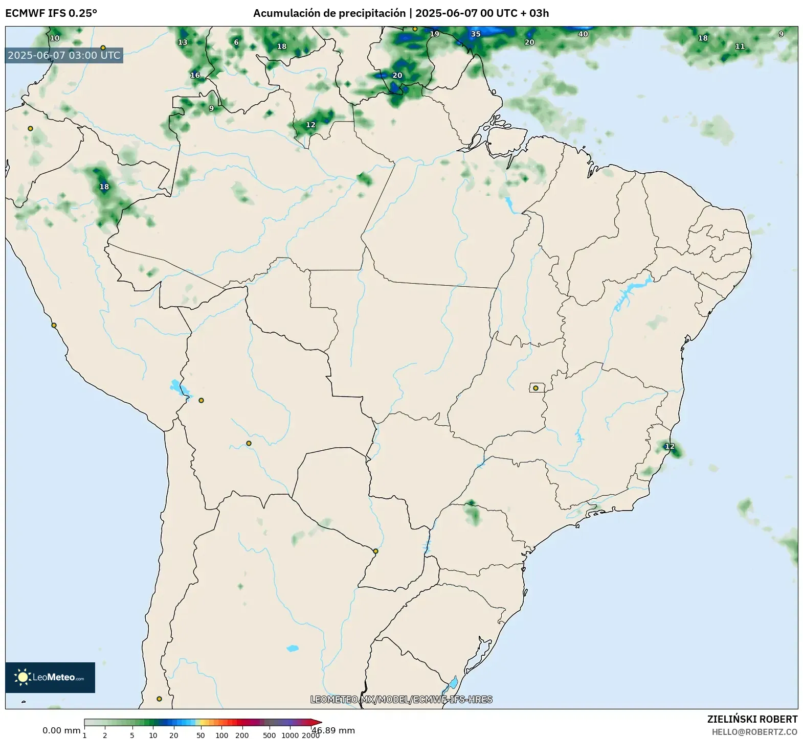 ECMWF IFS 0.25° model - Brasil, Acumulación de precipitación ECMWF IFS 0.25° model - Brasil, Acumulación de precipitación