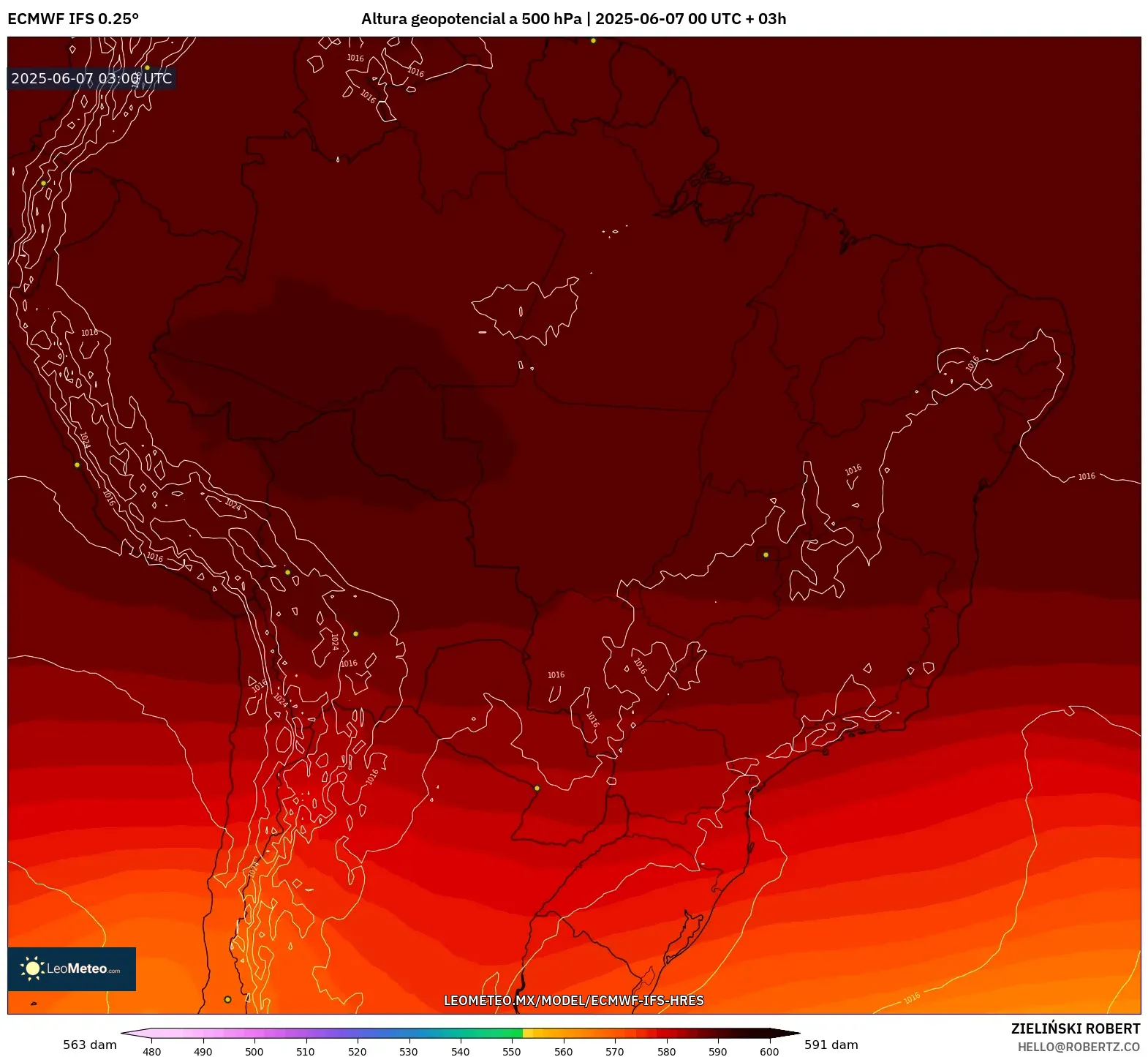 ECMWF IFS 0.25° model - Brasil, Altura geopotencial a 500 hPa