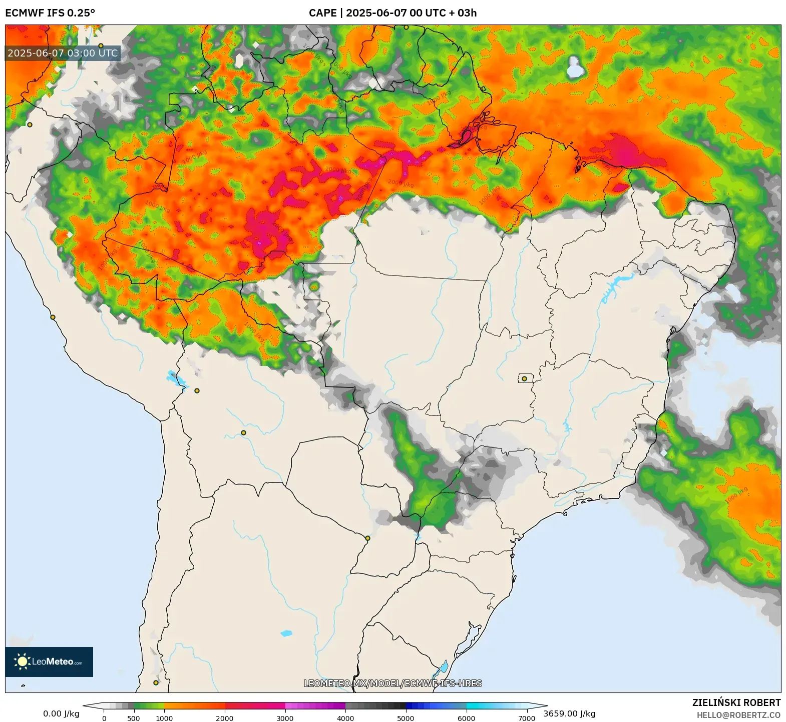 ECMWF IFS 0.25° model - Brasil, CAPE