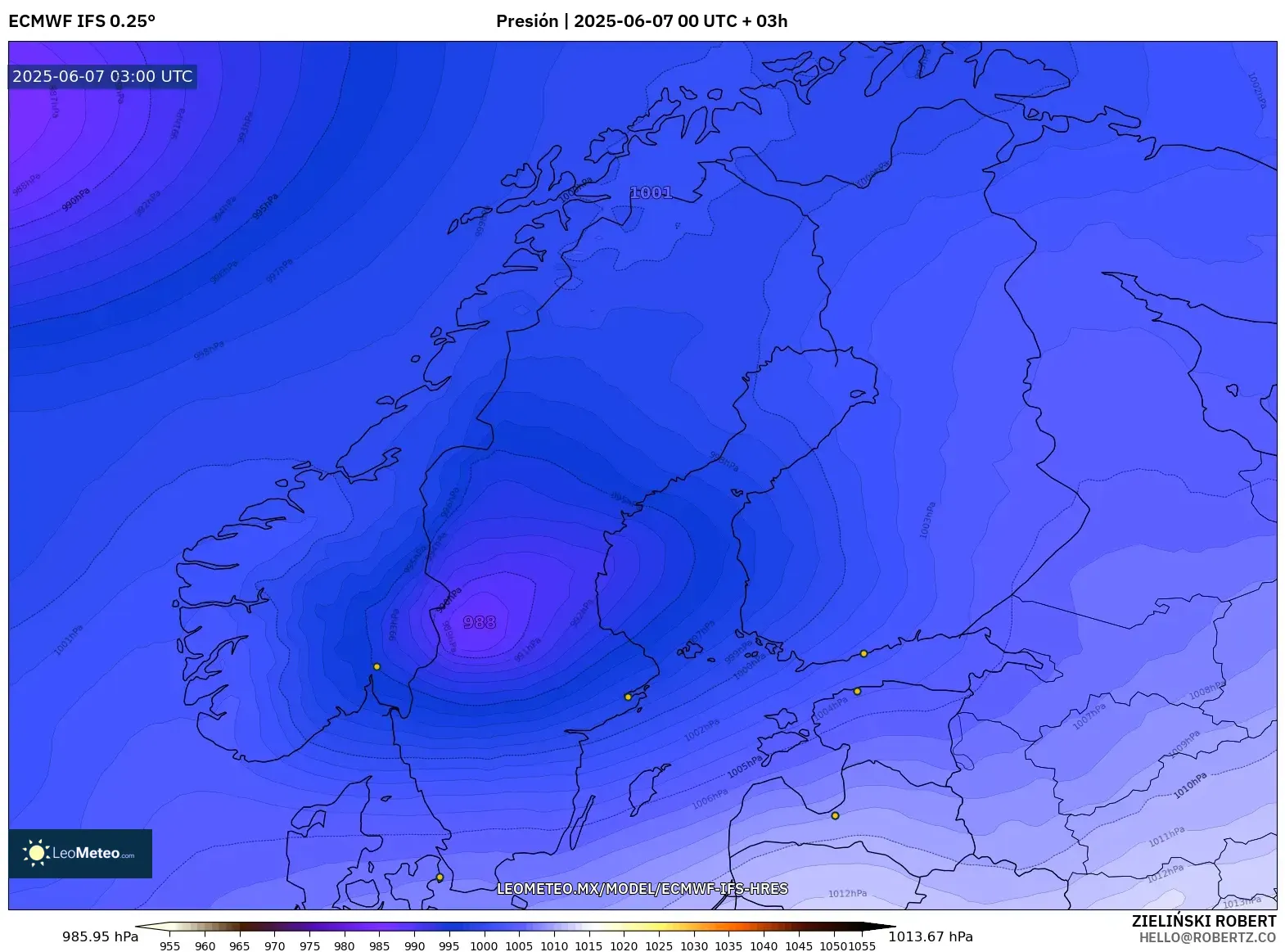 ECMWF IFS 0.25° model - Escandinavia, Presión ECMWF IFS 0.25° model - Escandinavia, Presión