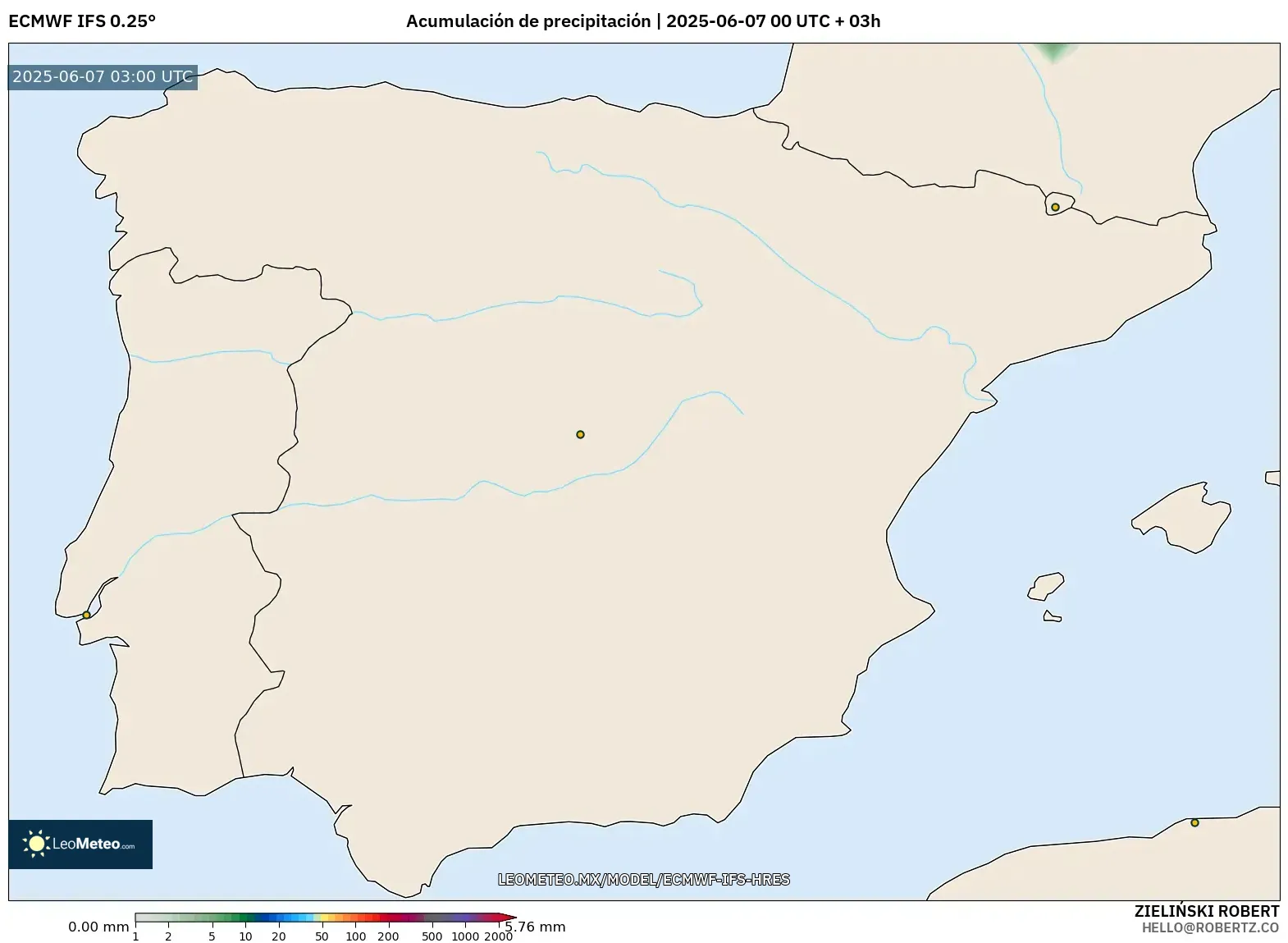 ECMWF IFS 0.25° model - España, Acumulación de precipitación