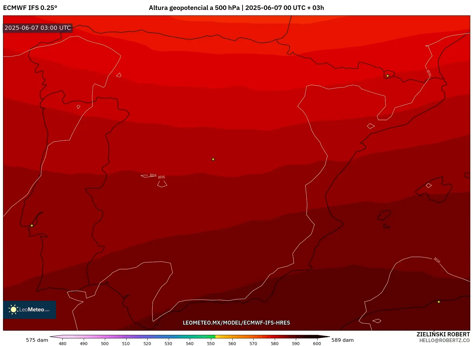 ECMWF IFS 0.25° model - España, Altura geopotencial a 500 hPa ECMWF IFS 0.25° model - España, Altura geopotencial a 500 hPa