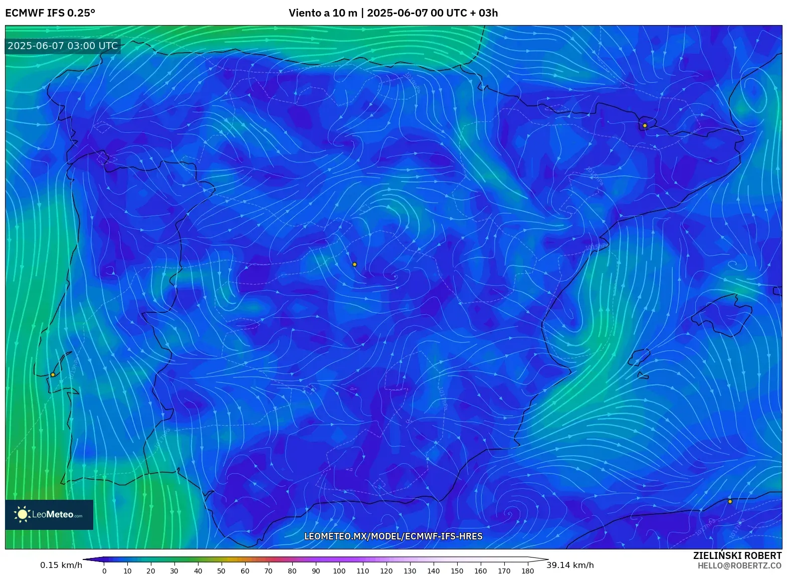 ECMWF IFS 0.25° model - España, Viento a 10 m ECMWF IFS 0.25° model - España, Viento a 10 m