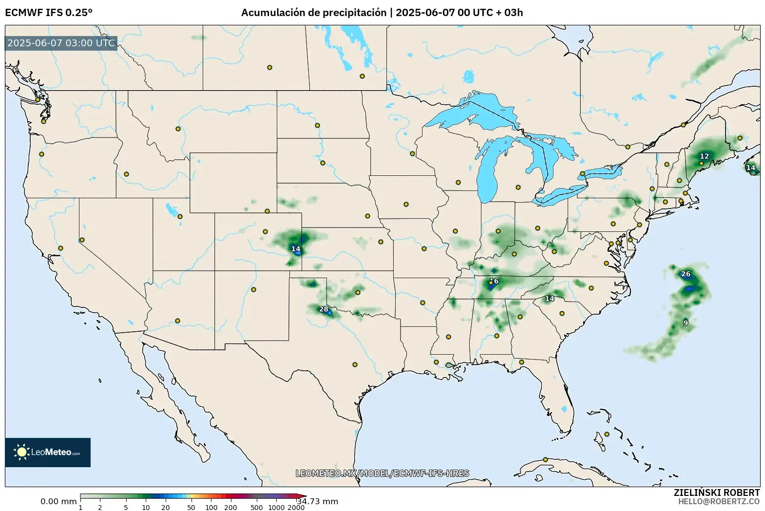 ECMWF IFS 0.25° model - Estados Unidos, Acumulación de precipitación ECMWF IFS 0.25° model - Estados Unidos, Acumulación de precipitación